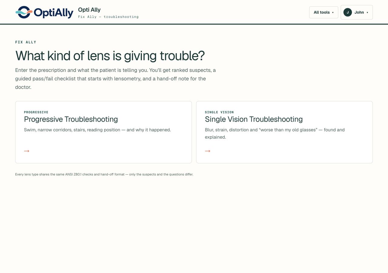 Fix Ally offering progressive and single-vision troubleshooting workflows